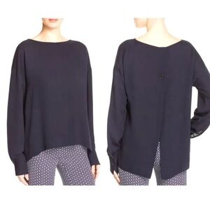 Theory silk blouse in dark blue navy size small